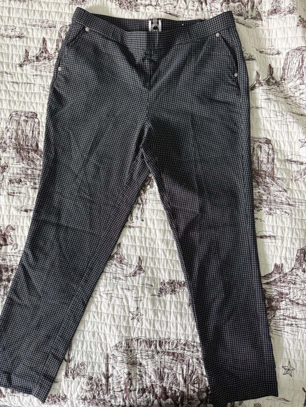 Anne Klein Pants Size L Black White Windowpane Check Pull On Stretch